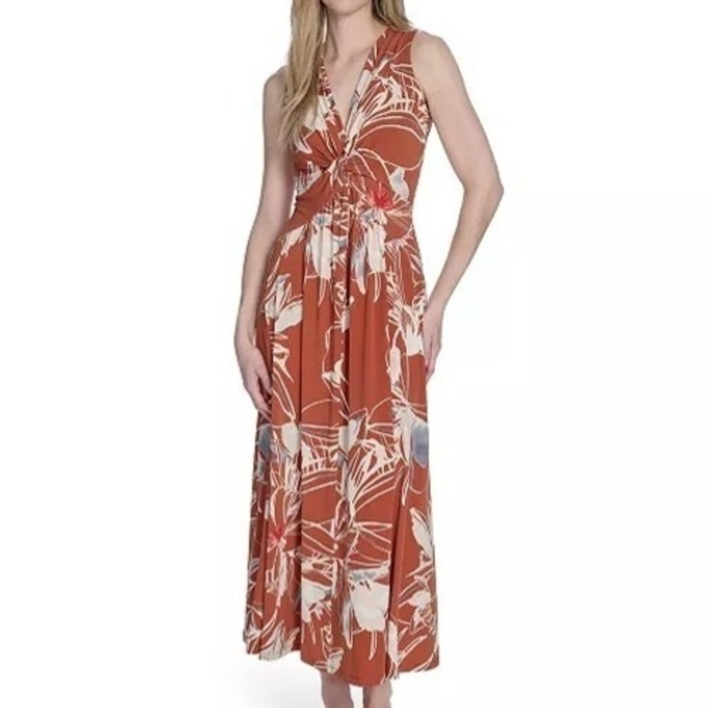 Calvin Klein Sleeveless V Neck A Line Jersey Midi Dress Womens Size 14W NWT